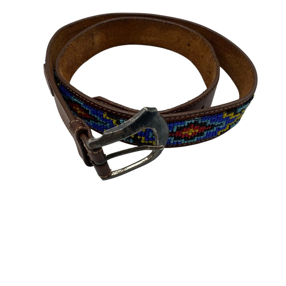 Vintage Wilsons Leather Belt Beaded Aztec Southwestern Womens Size 34